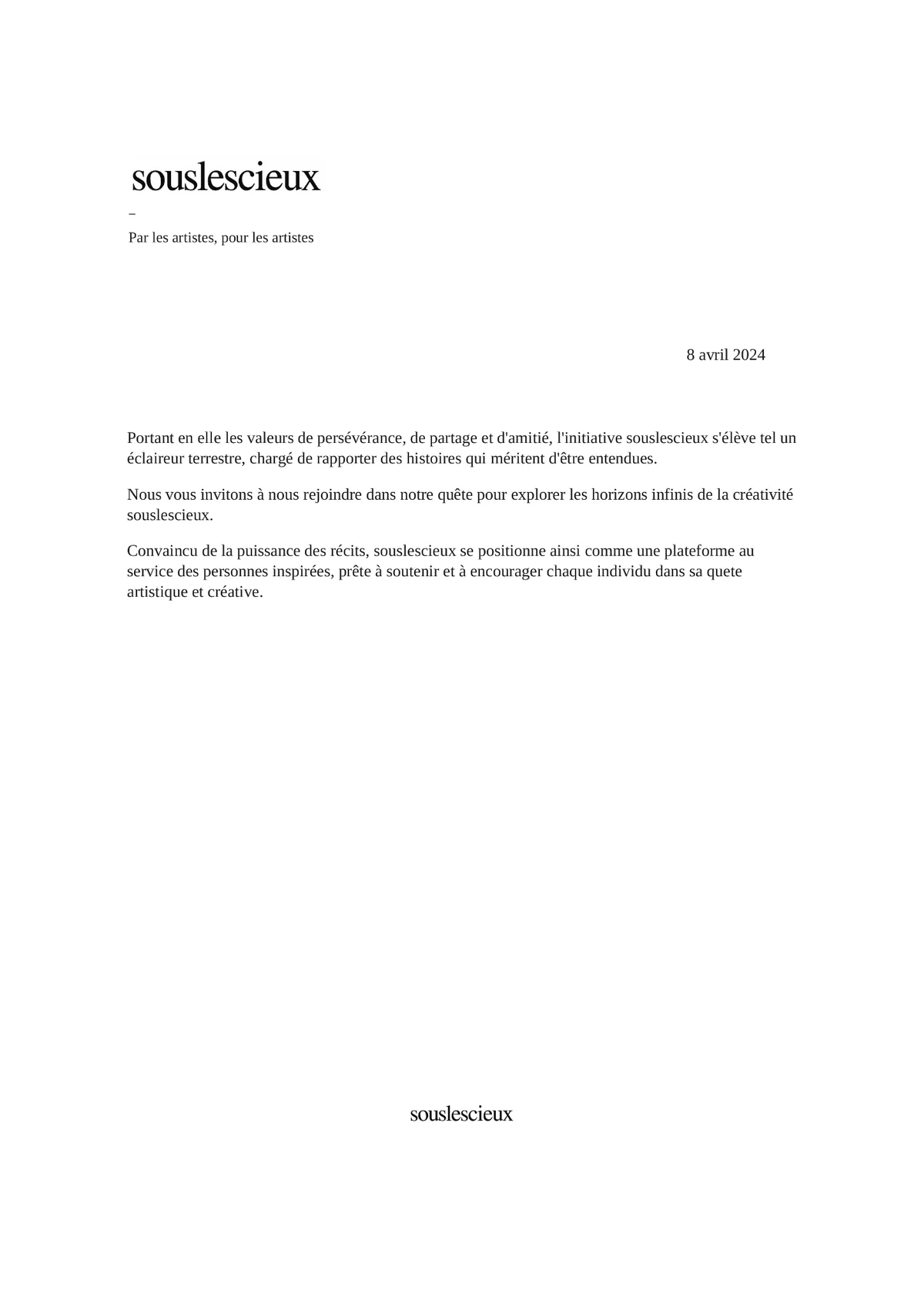 Lettre souslescieux datée du 8 avril 2024. Transcription complète ci-dessous.